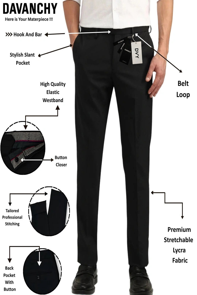 Men Black Regular Fit Formal Trouser-Front