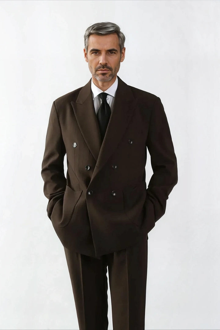 Men’s vintage brown double breasted two piece suit-Front