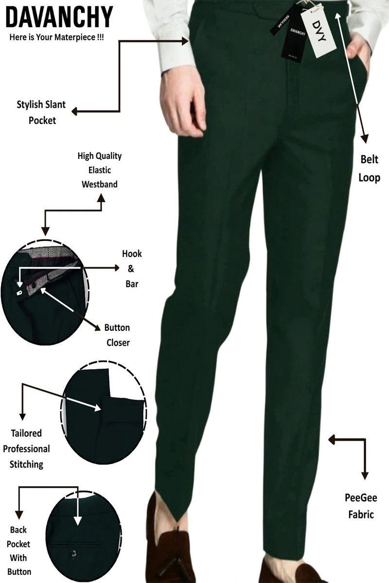 Men Emerald Green Straight Fit Formal Pan