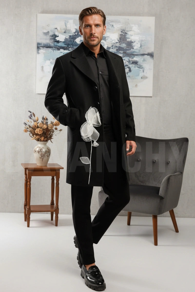 Black trench coat for men-side