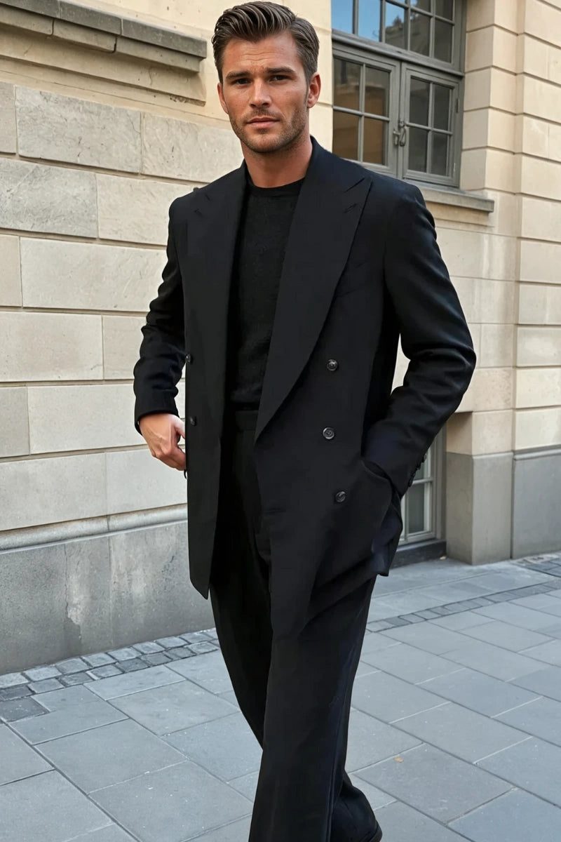 Designer black double breasted blazer suit for men