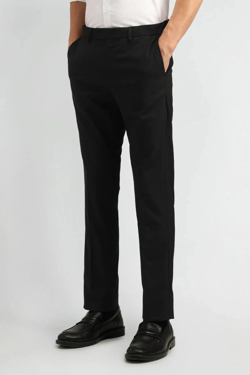 Men Black Regular Fit Formal Trouser-Side