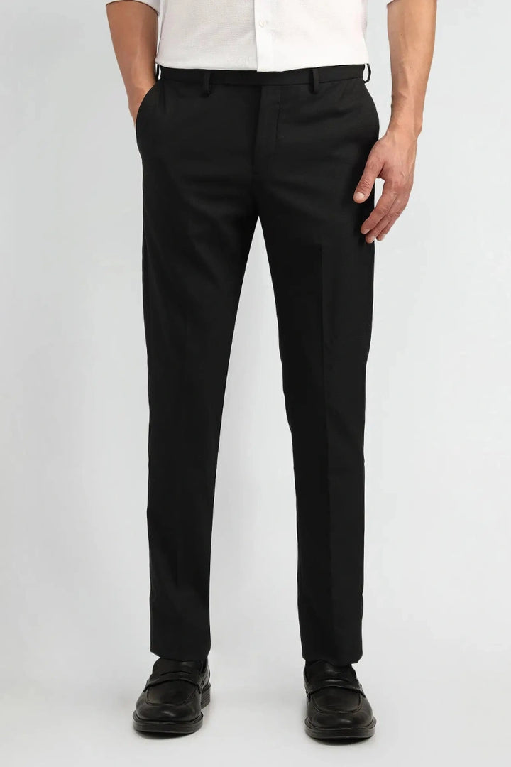 Black Regular Fit Formal Pants for Men-Front