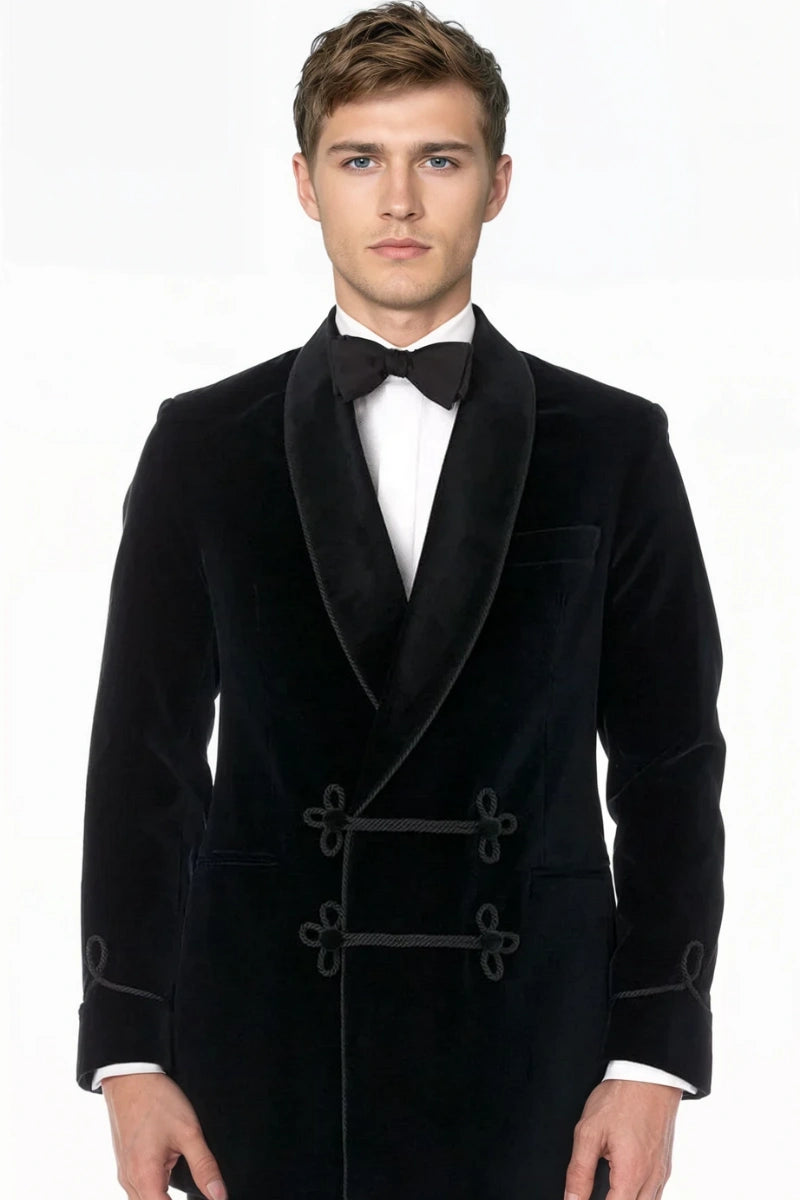 Men’s black velvet double-breasted jacket