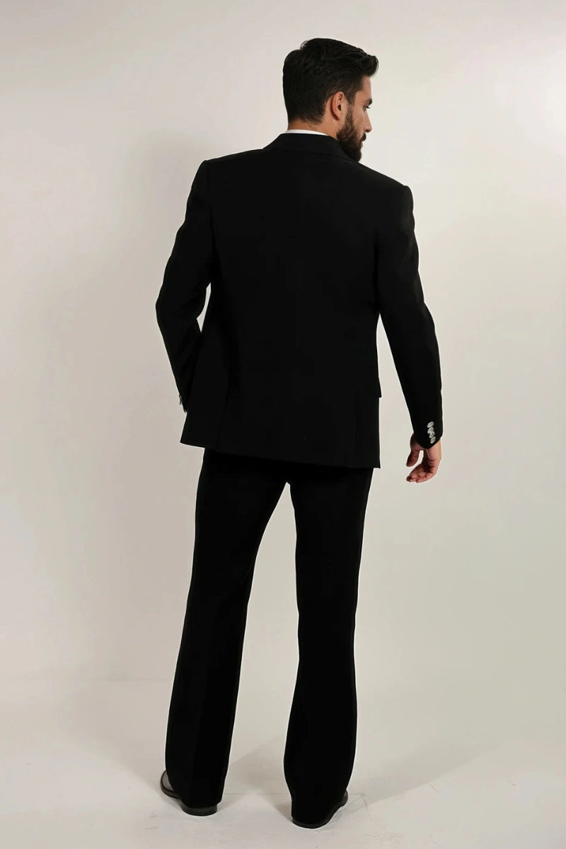 Full wedding suit set for men in classic black – ideal for reception wear-Front