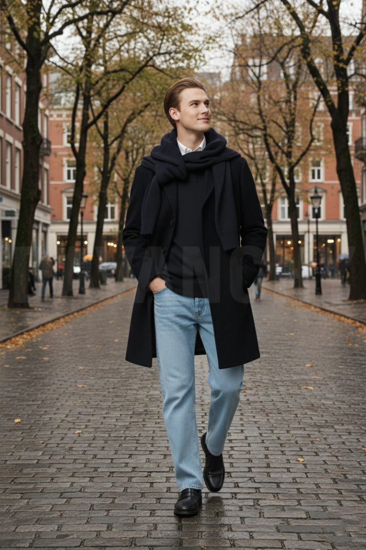 Men winter wear black overcoat-front