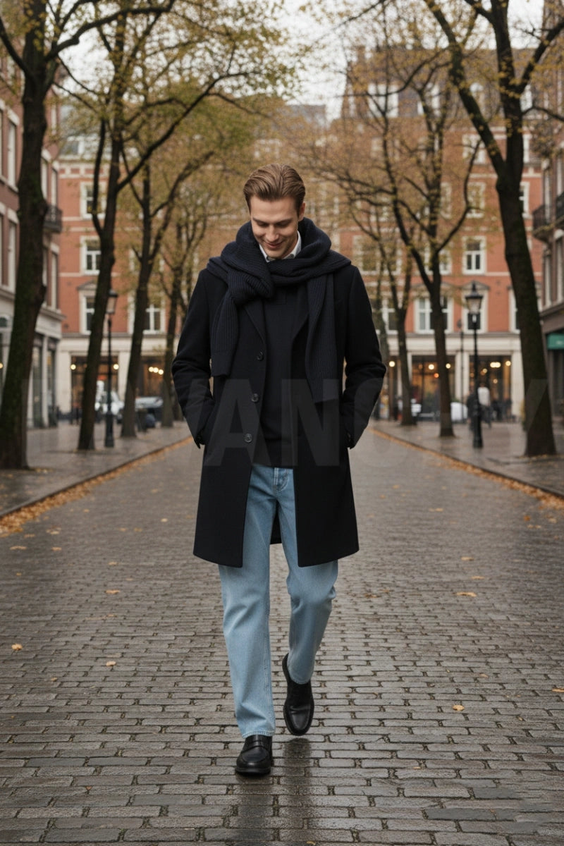 Men black overcoat- front