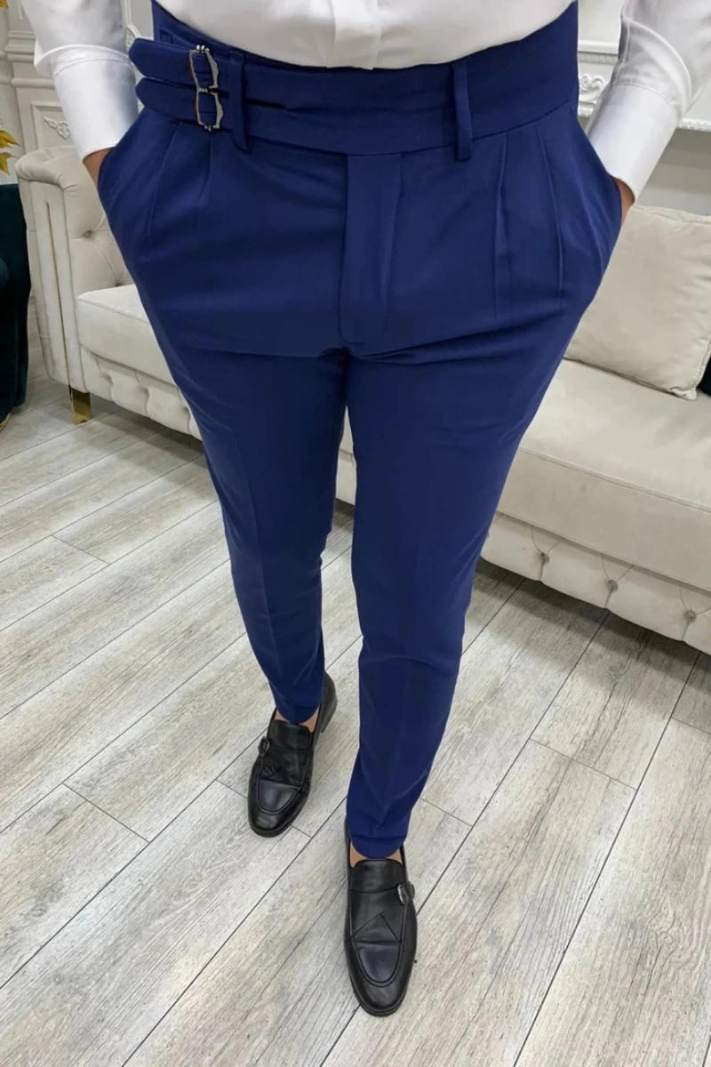 Men royal blue Gurkha pants elegant wedding party trousers