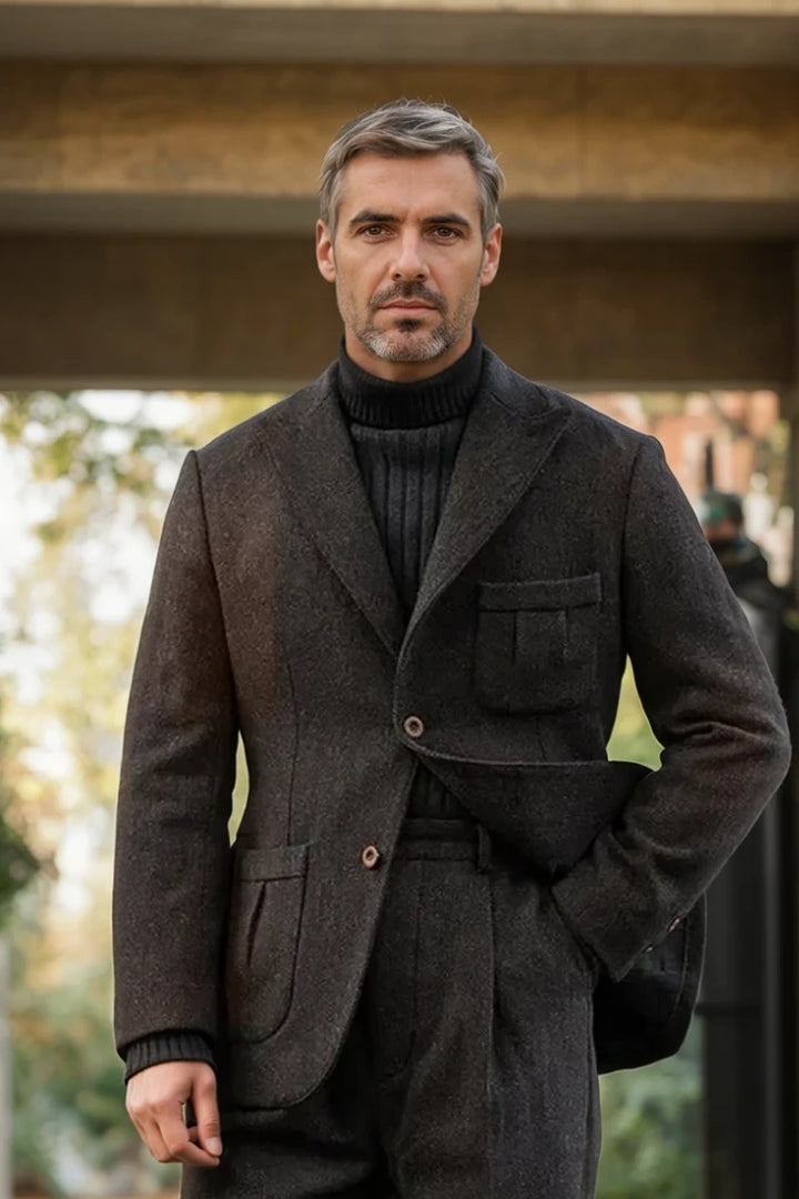 Men's vintage brown tweed blazer winter coat, perfect for a classic and stylish look