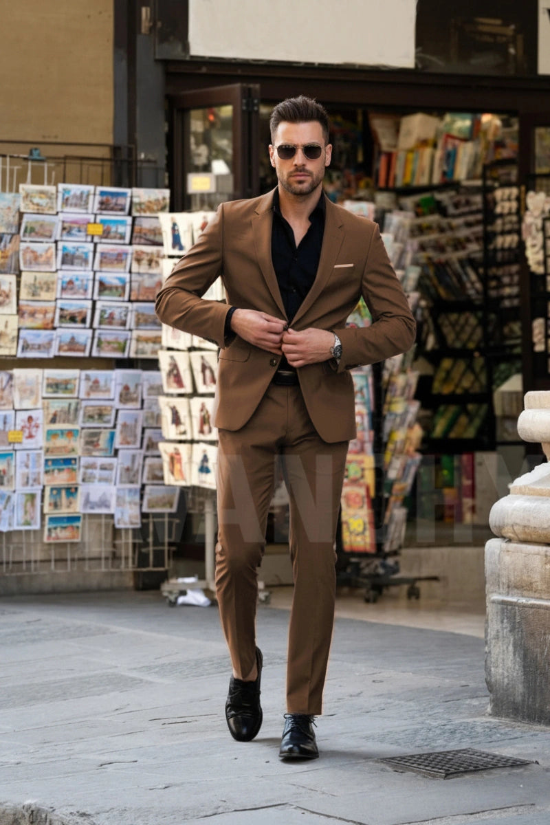 Buy Elegant Men Brown Suit – Classic Two Piece Formal Outfit 38 / 30