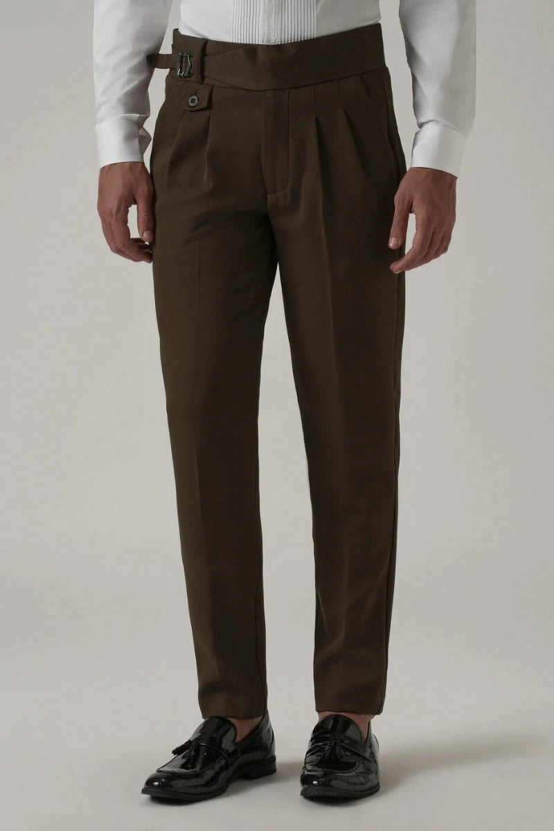 Men Brown Gurkha Pleated Formal Pant