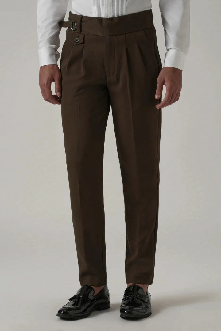 Men Brown Gurkha Pleated Formal Pant