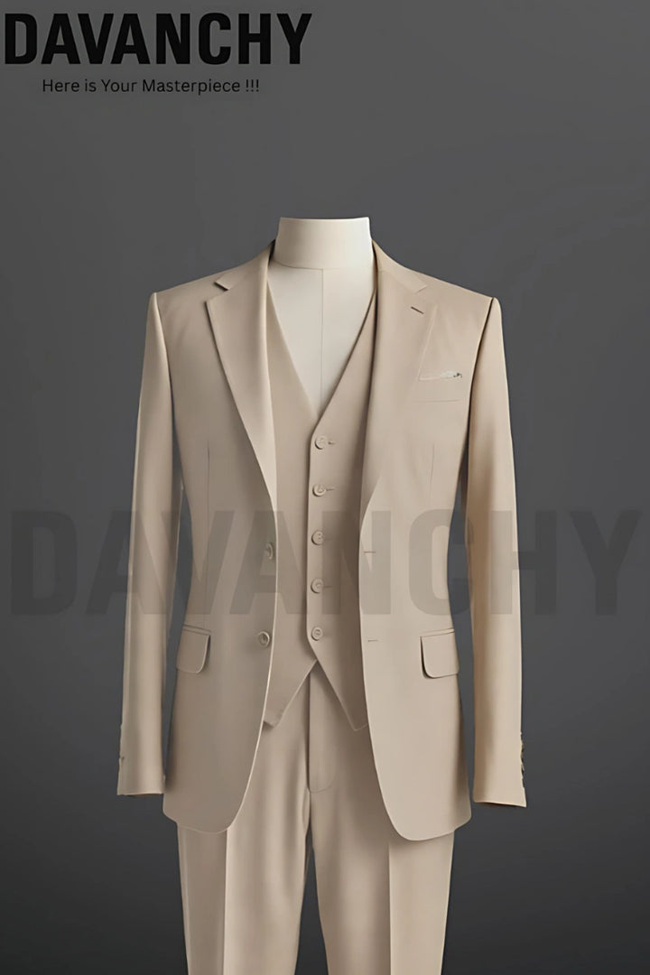 Men’s Cream Bespoke Three-Piece Suit-Front