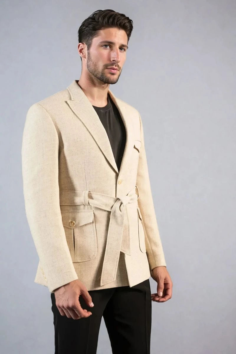 Designer Safari Jacket in Beige for Men