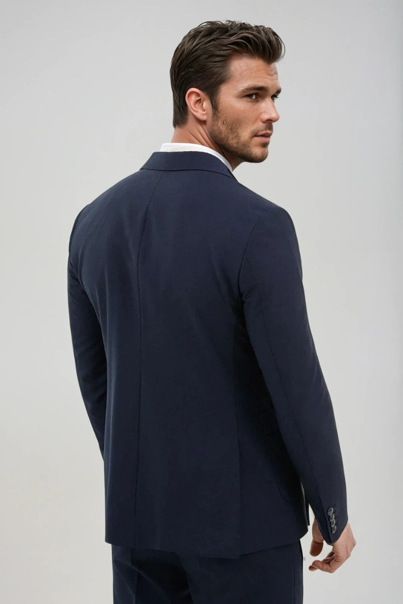 Elegant men’s navy wedding suit