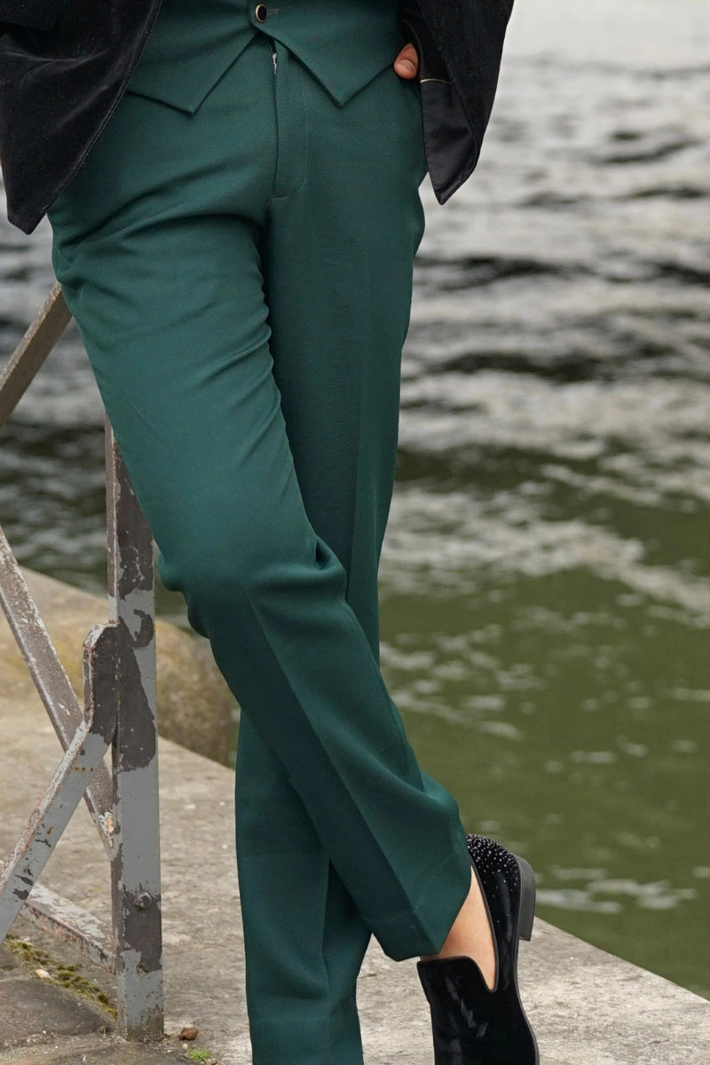 Men emerald green slim fit trousers