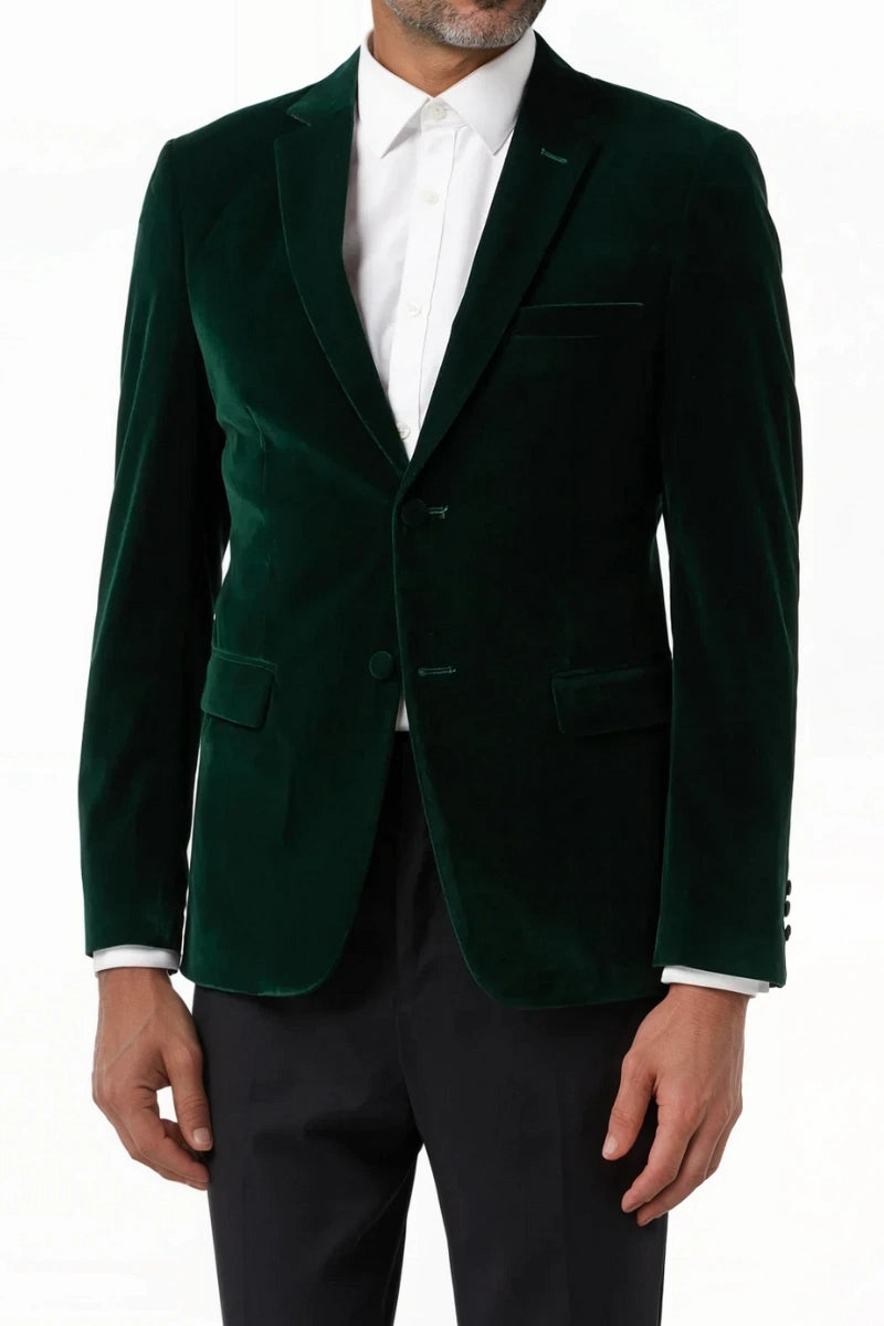 Stylish slim-fit emerald green formal coat with notch lapel.