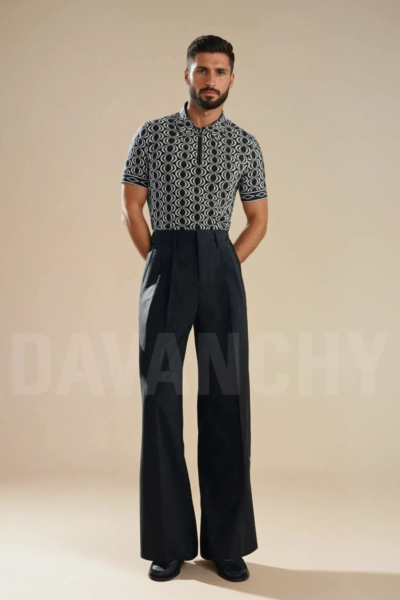 slim fit dress slacks Black High Waisted Side Buckle Flare Trousers ‐ Phix main image 1