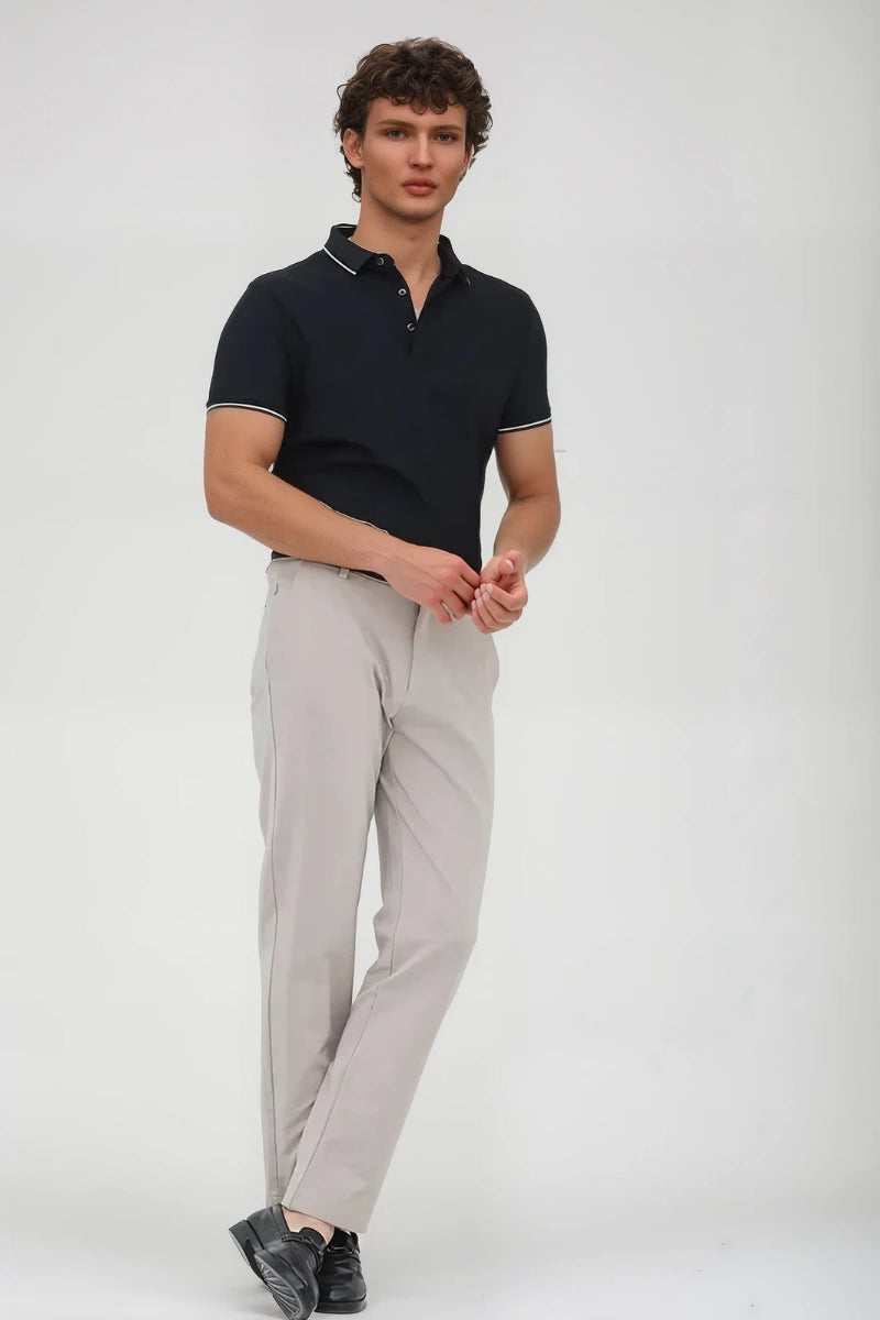 Men trendy formal trousers slim and relaxed fit in light grey stretch lycra
