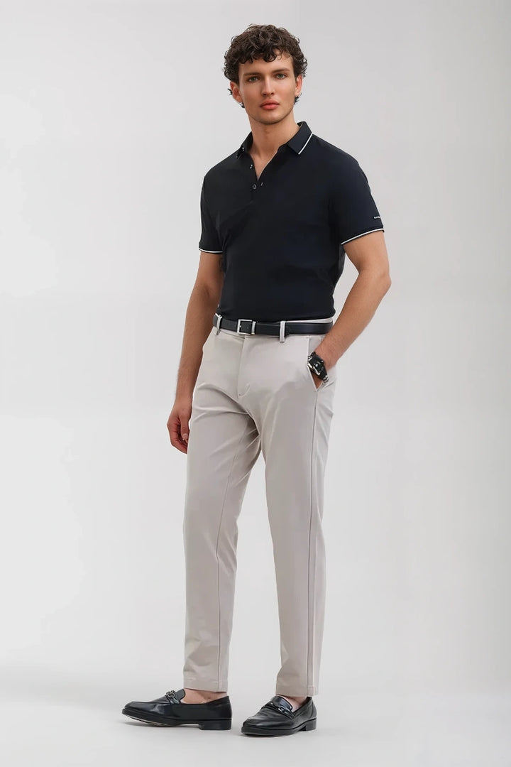 men light grey slim formal trouser with front and back pockets