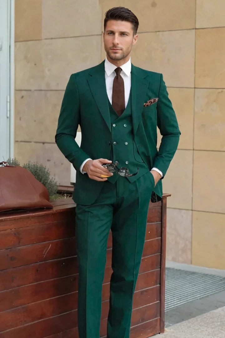 Men Green Formal Three Piece Suit-Front