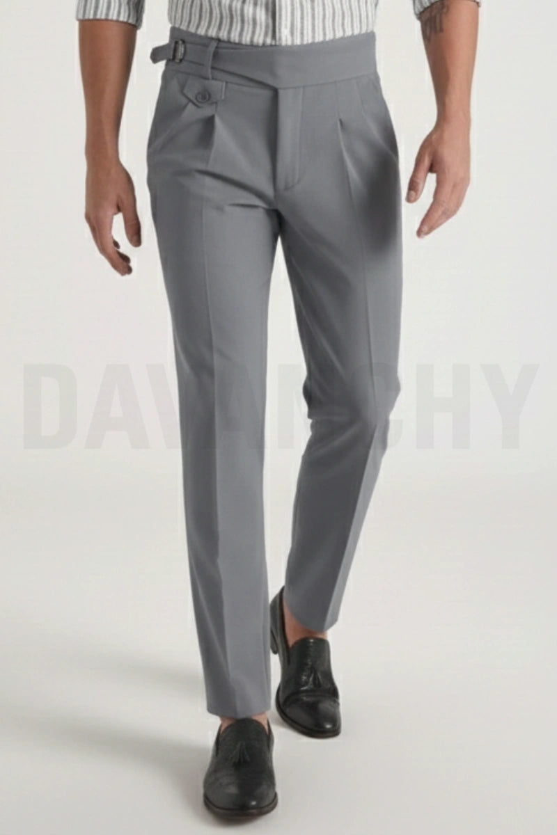 Men Grey Gurkha Pant | Adjustable Formal Trousers for Business