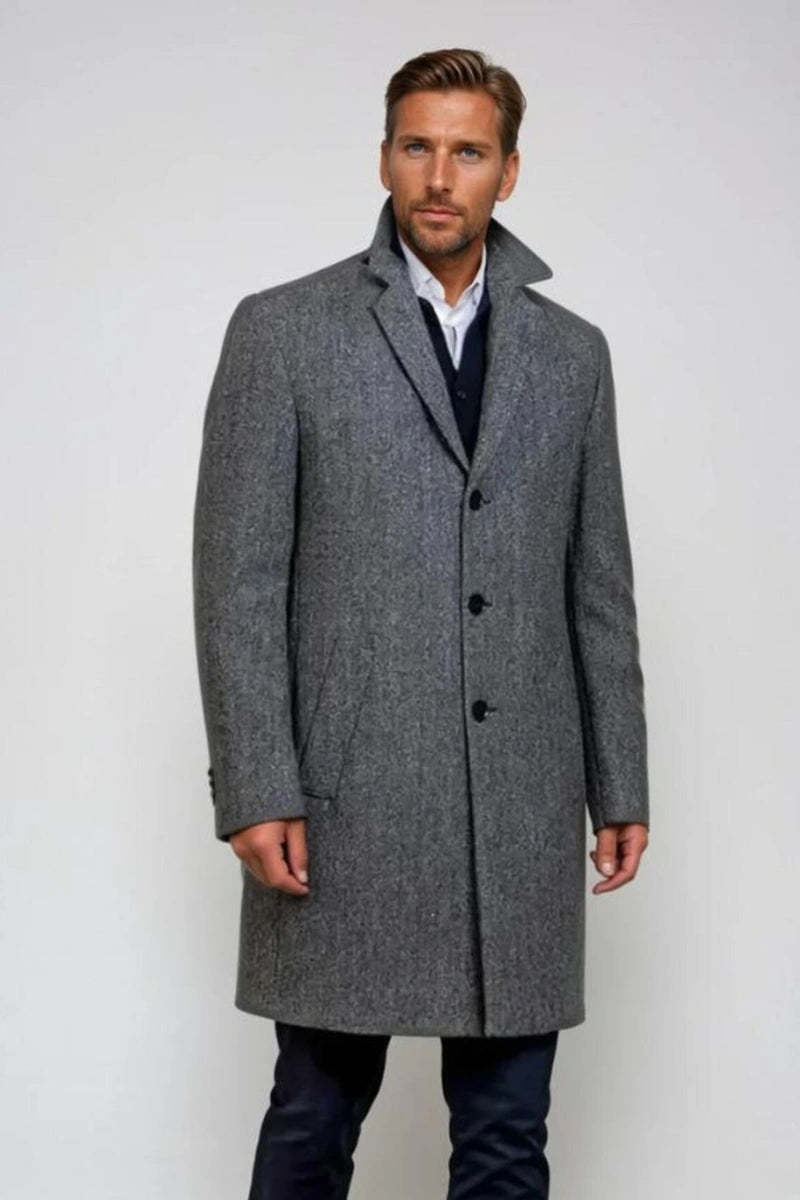 Men Wearing Grey Trench Overcoat with Formal Attire
