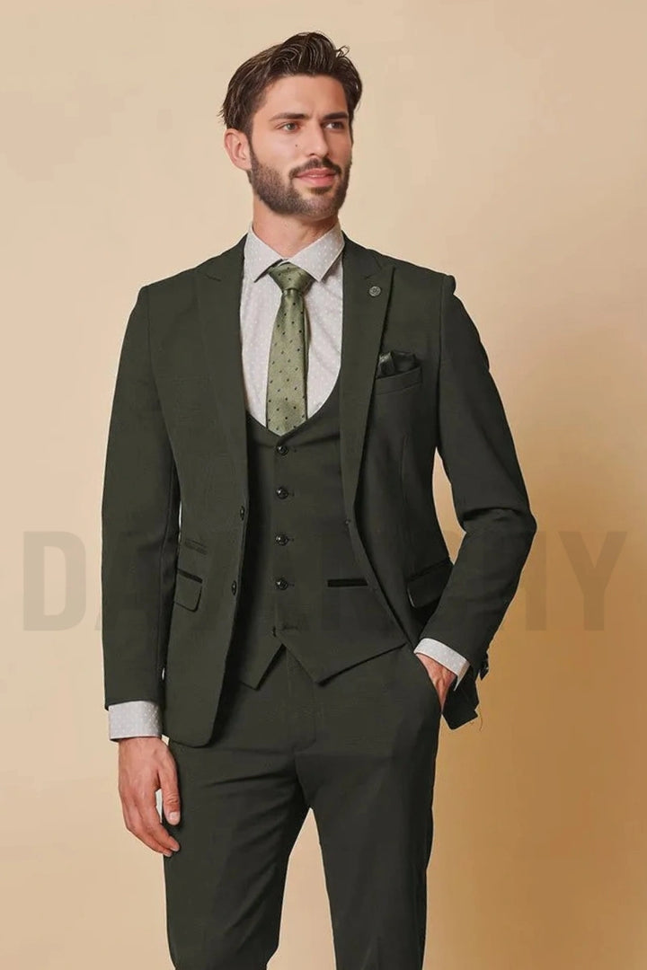 Custom Tailored Green Suit with Waistcoat and Trousers for Office & Events