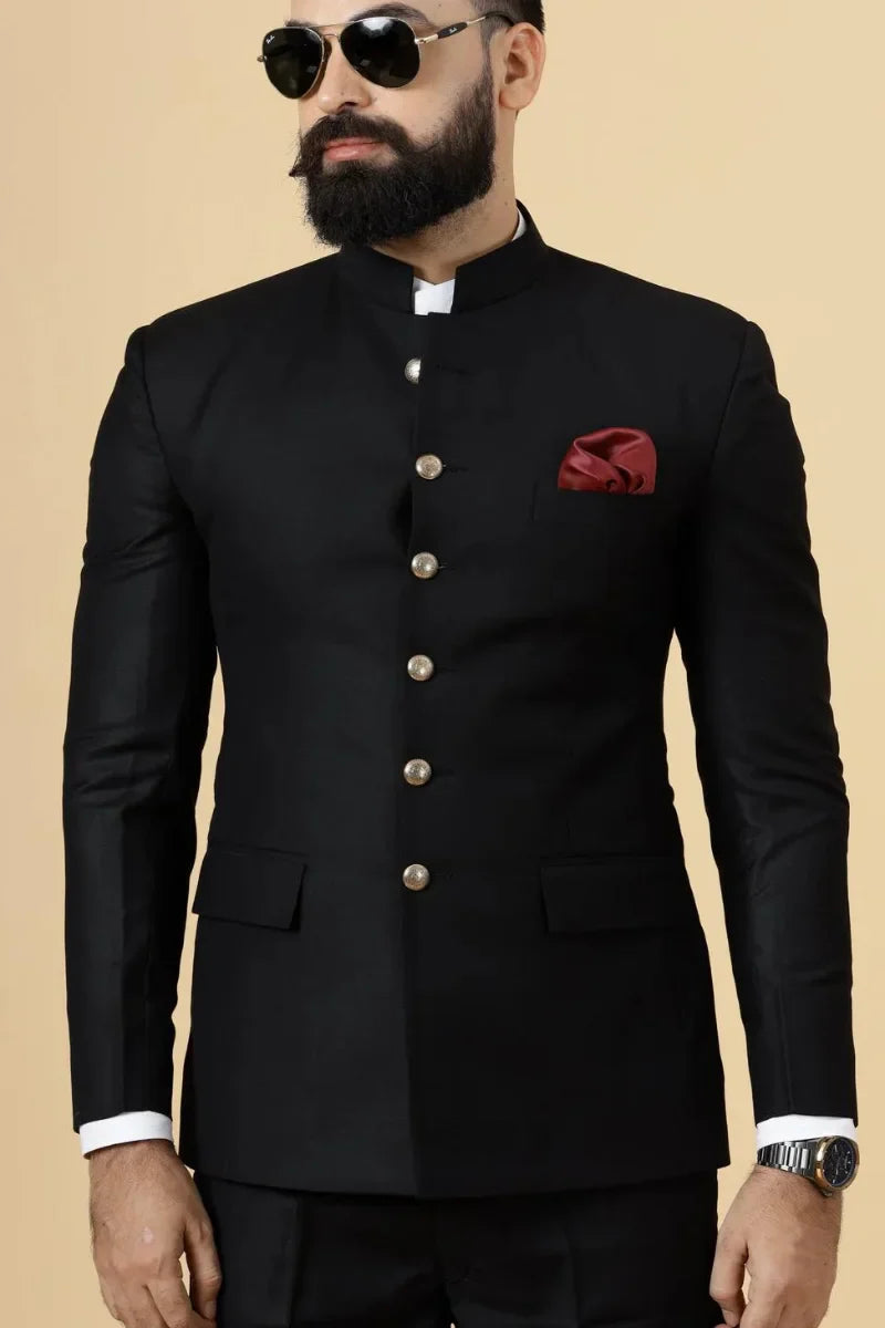 Black Blazer Johdpuri Royal Wedding Coat Maharaja Style Wear