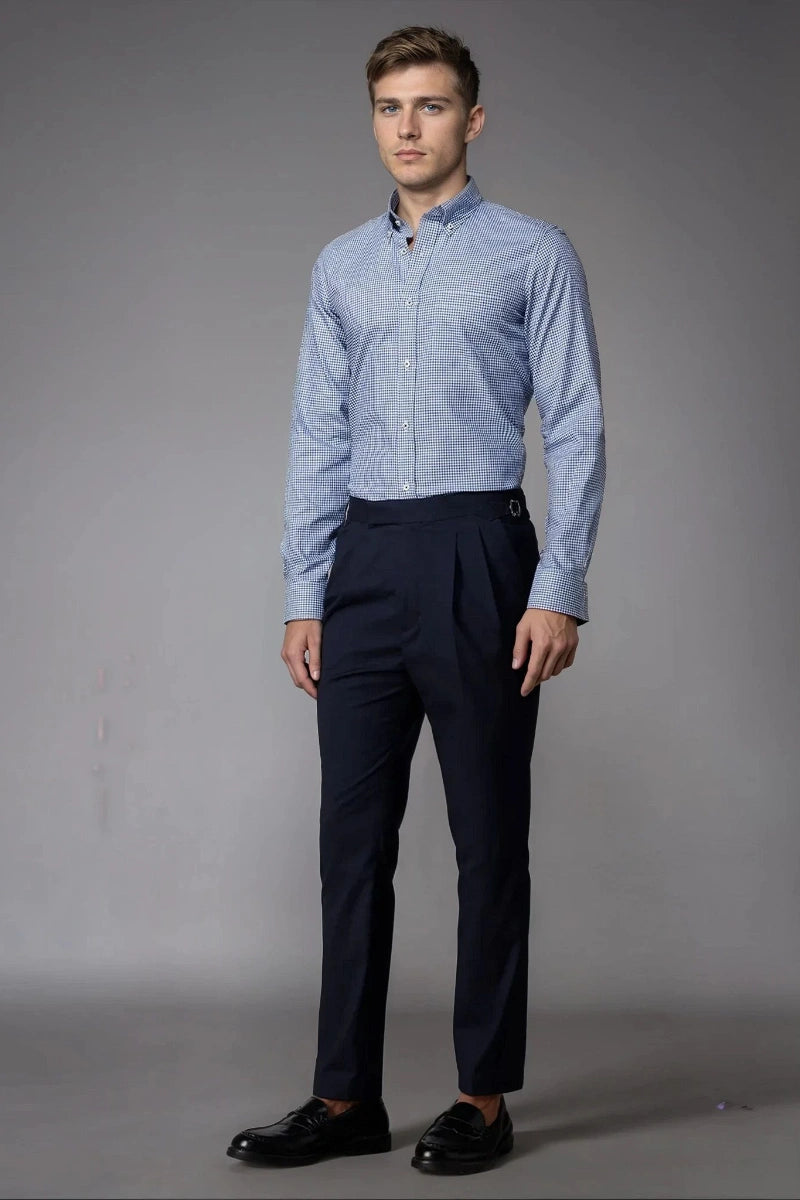 Navy Blue Gurkha Pleated Trouser