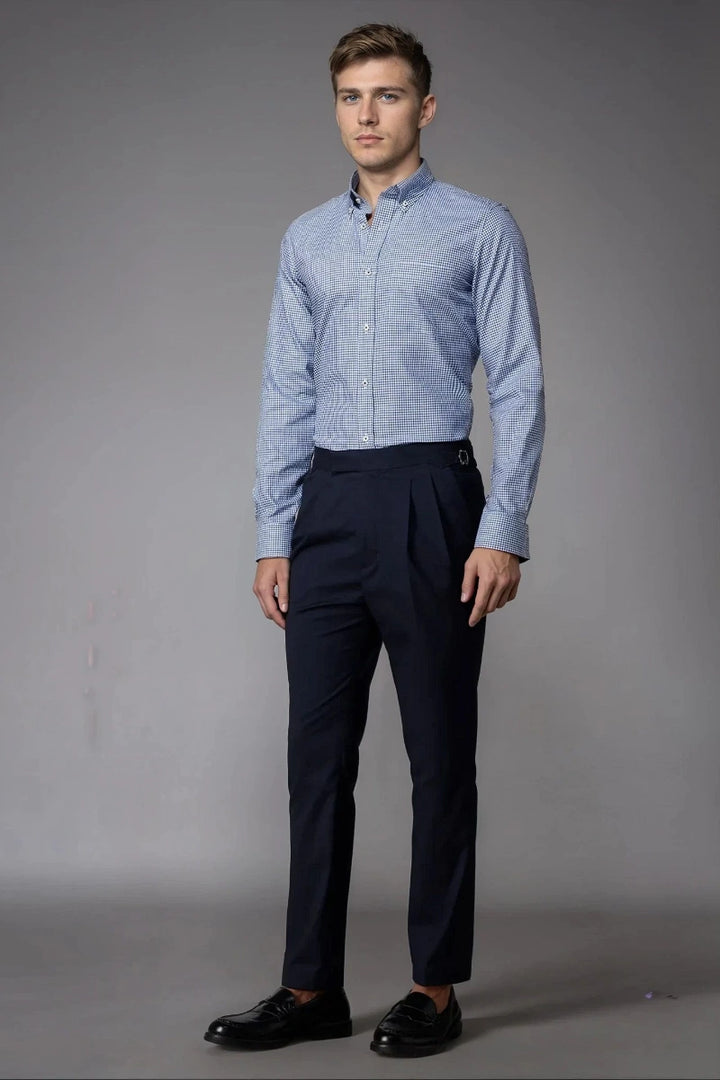 Navy Blue Gurkha Pleated Trouser