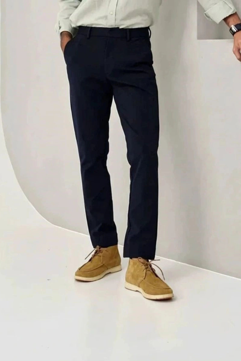 Men Navy Blue Regular Fit Formal Trouser