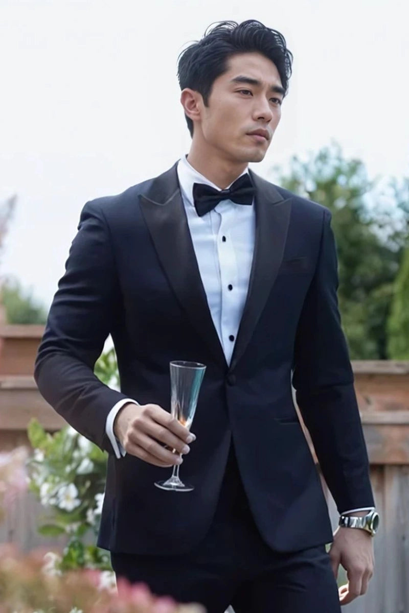 Elegant navy tuxedo suit for groom or wedding party wear-Front