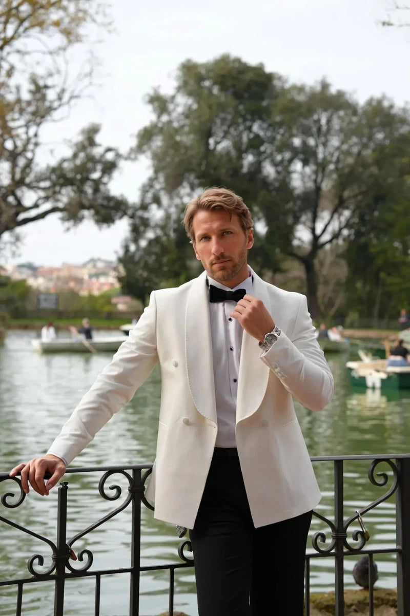 Men Off White Double Breasted Coat Wedding Wear Party Wear Blazer