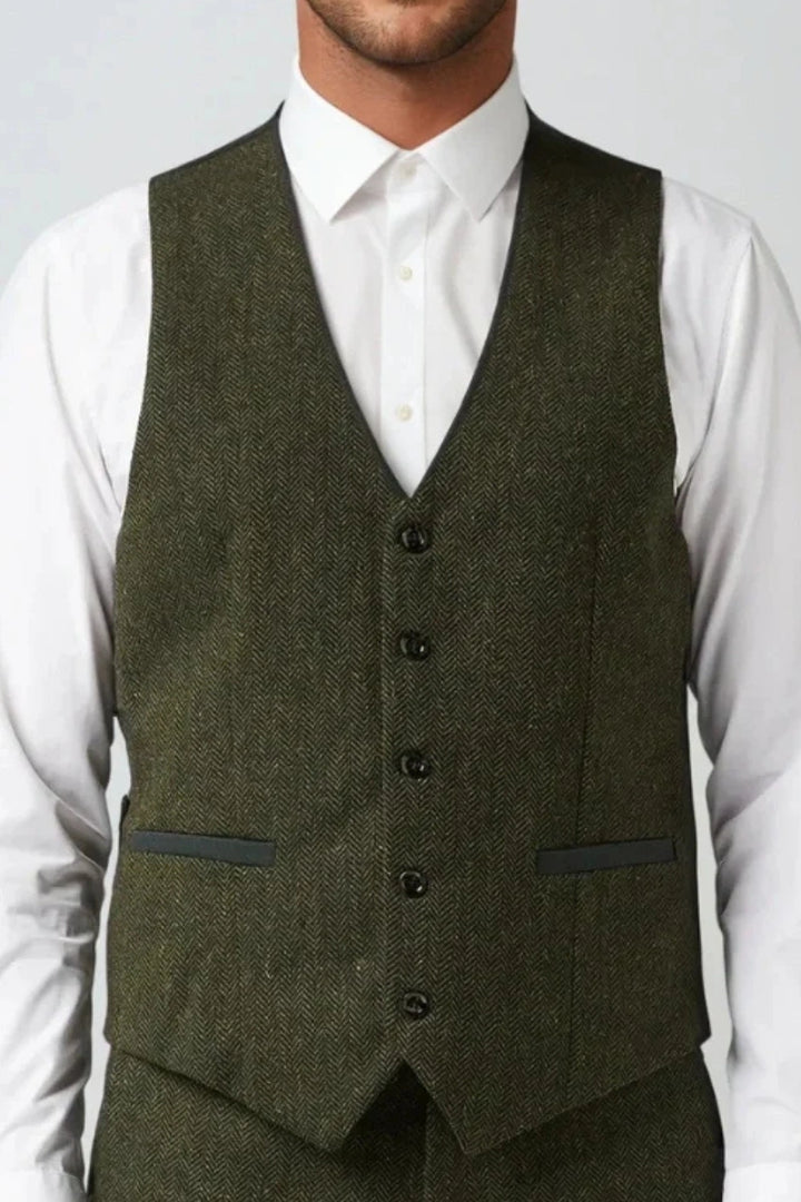 Men's slim fit olive waistcoat for winter occasions and events