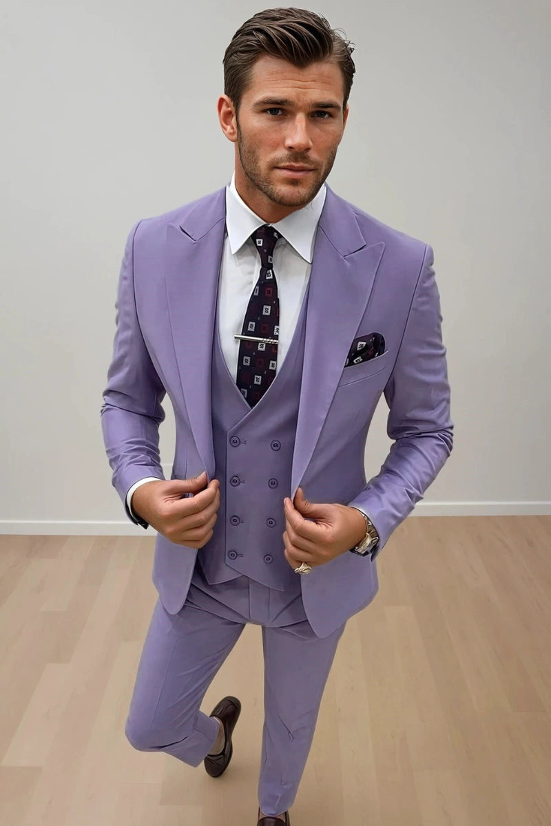 Buy Men Lavender Three-Piece Groom Suit
