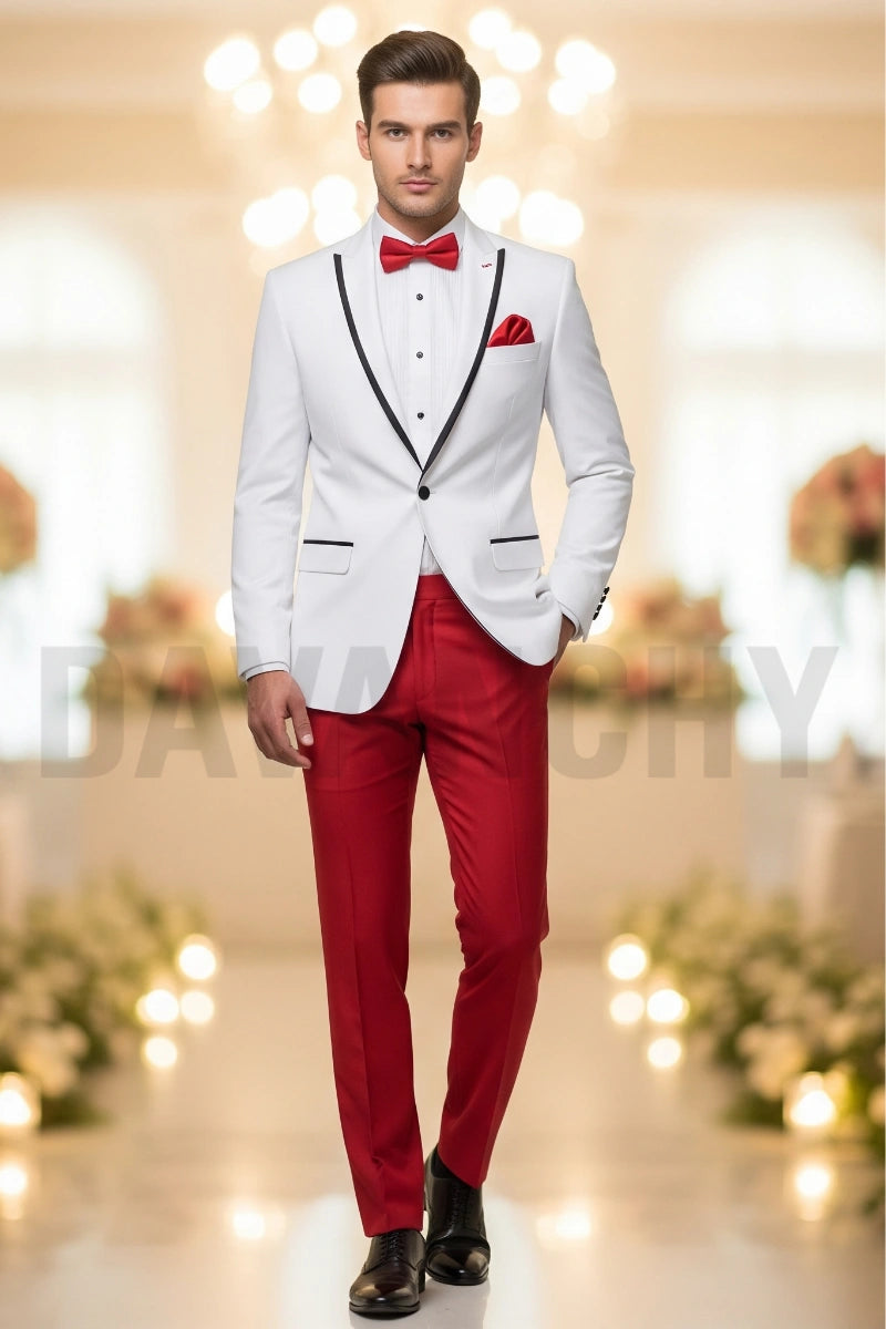 red and white dress code for men Men's Red Blazer and White Pants Set for Men, All Sizes, Red