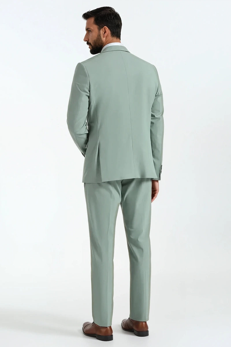 Elegant sage green three-piece suit for grooms and formal events-front
