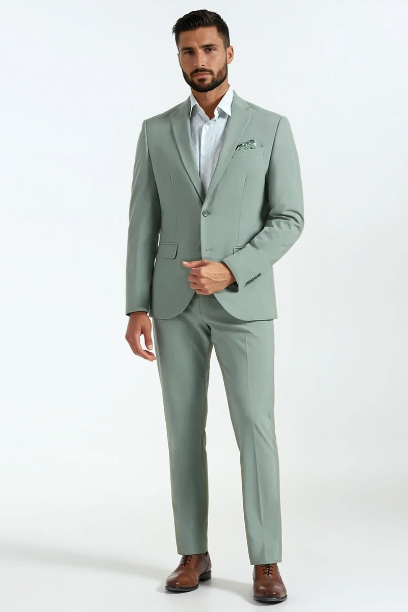 Men sage green bespoke suit for prom and weddings-front