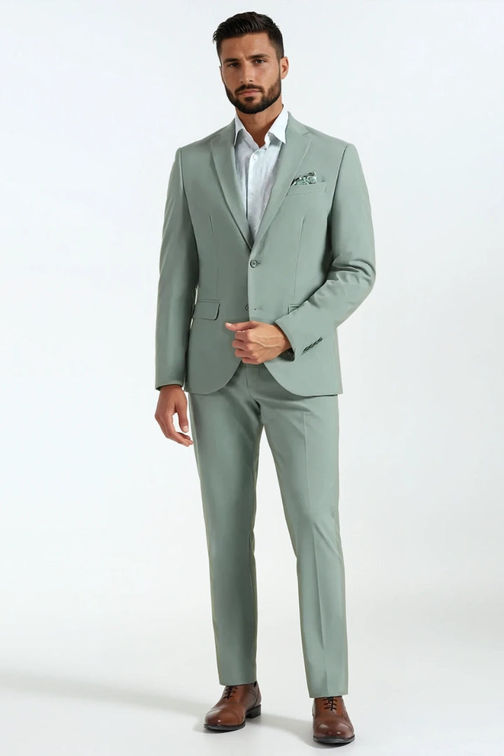 Men sage green bespoke suit for prom and weddings-front