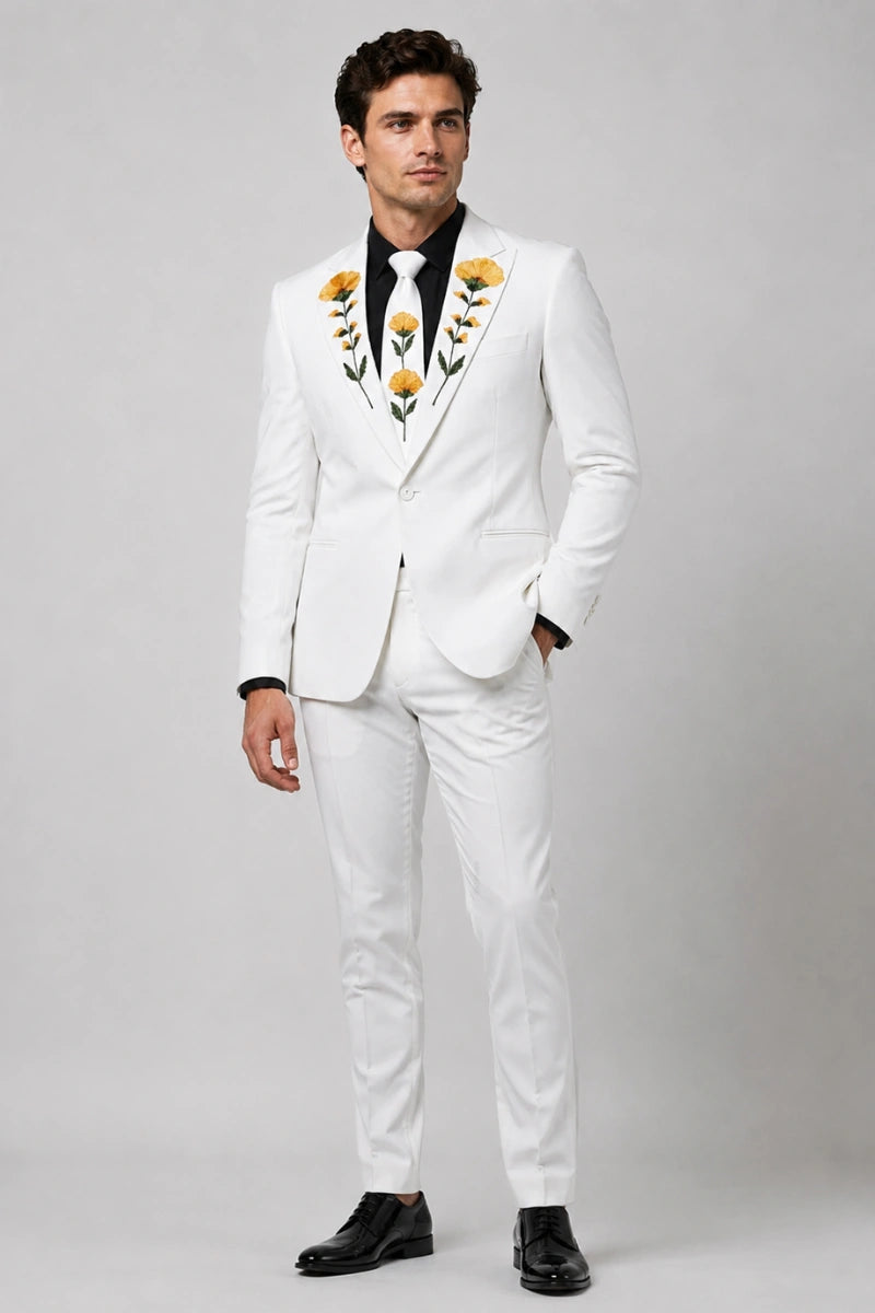 Mens Designer 2 Piece White Suit