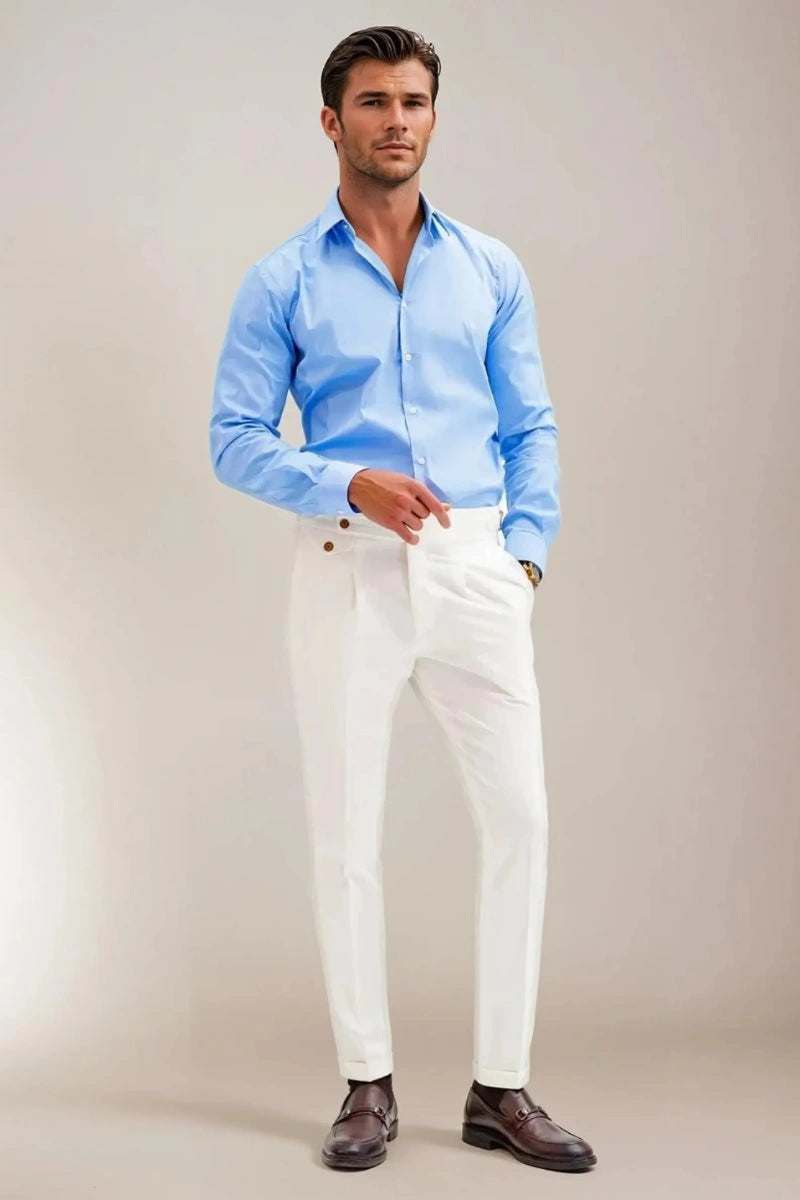men white Gurkha trousers with adjustable side buckles