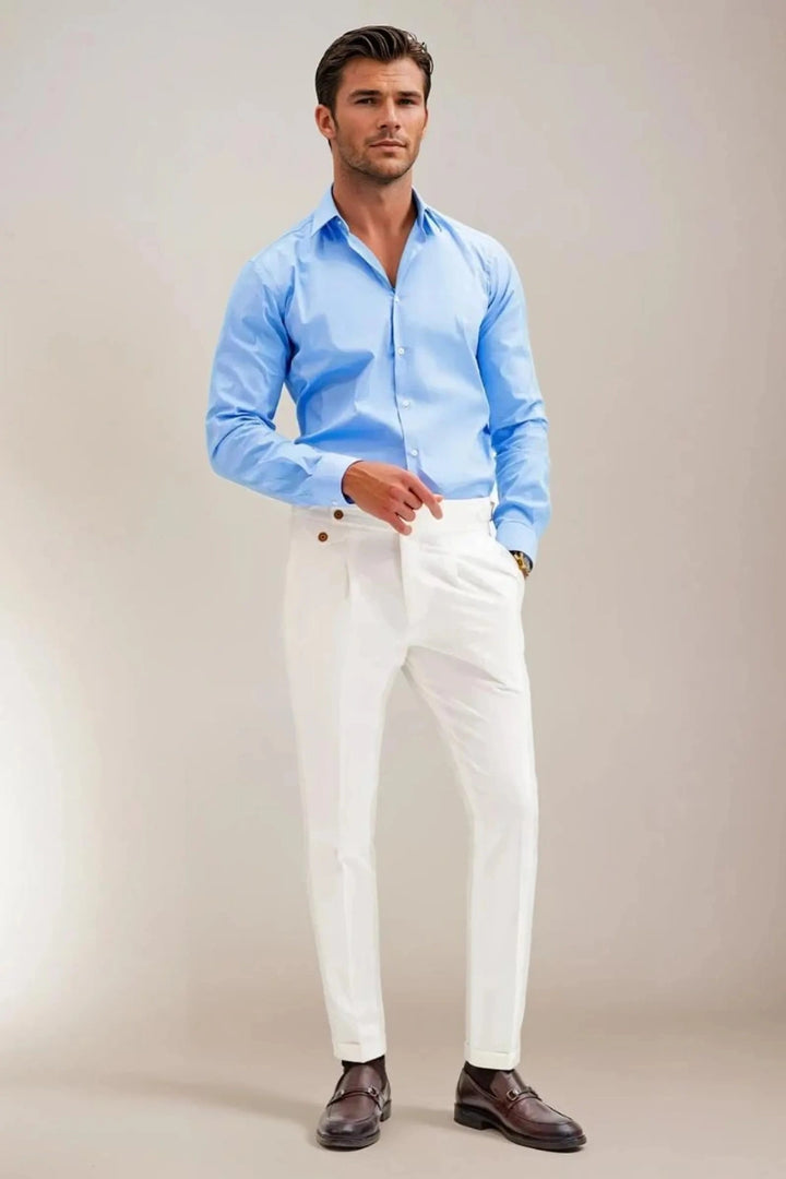 men white Gurkha trousers with adjustable side buckles