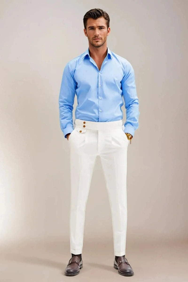 Men white formal Gurkha high‑waisted dress pants – sharp tailored look