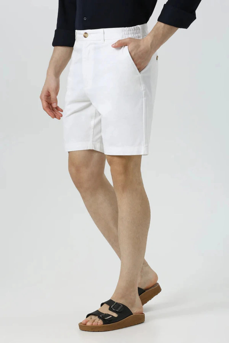 Elastic Waistband with Drawstring on White Shorts