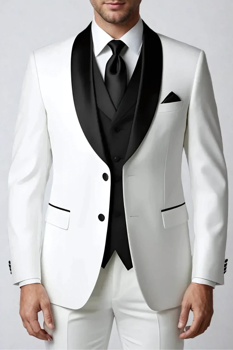 Men’s white blazer with satin collar, party jacket