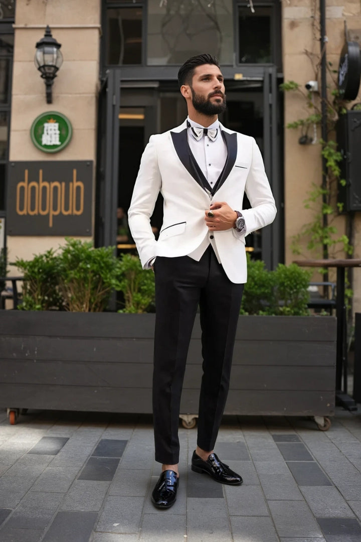 Modern Slim Fit White Tuxedo Suit