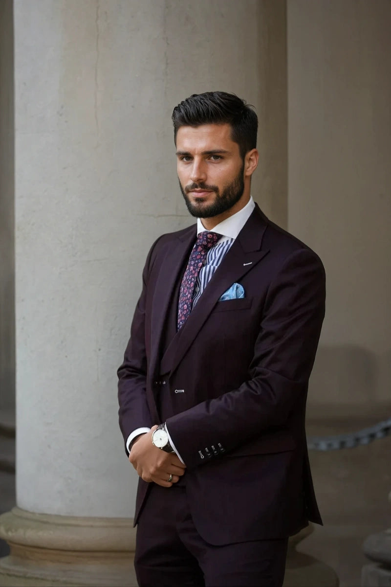Wine Classic Business Suit For Men-Side