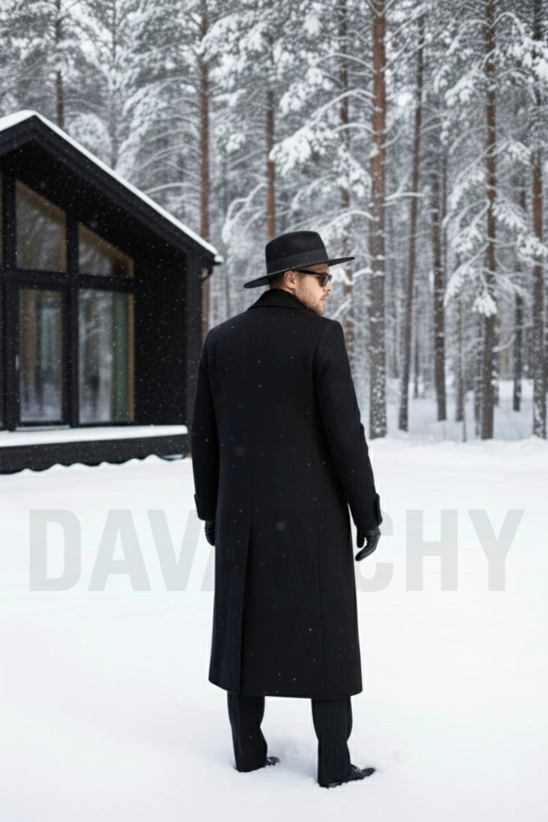 Winter Wear Black Wool Coat For Men-Back