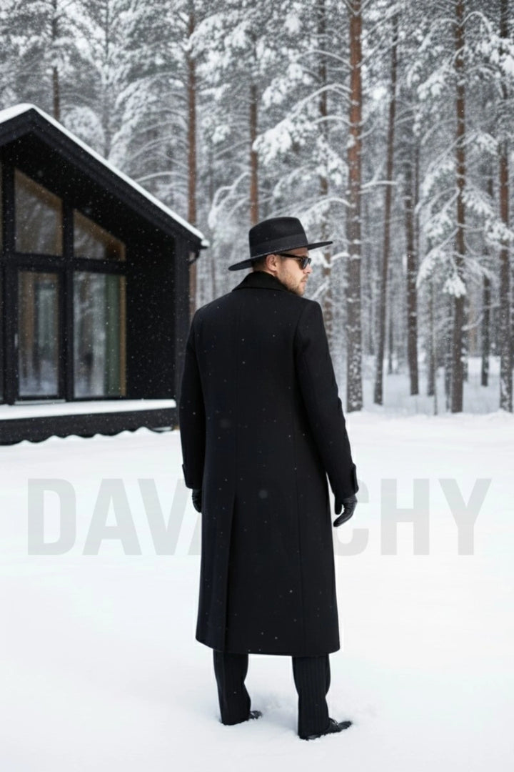 Winter Wear Black Wool Coat For Men-Back